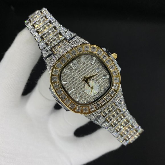 18K Silver Plated Diamond Covered Luxury Patek Watch - Picture 1 of 5